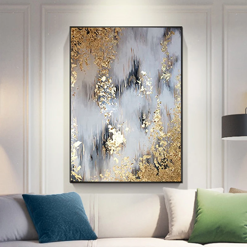 

Настенный декор, современная абстрактная картина маслом, ручная роспись, настенное искусство, золотая роспись на холсте, подвесное настенное украшение для домашнего декора