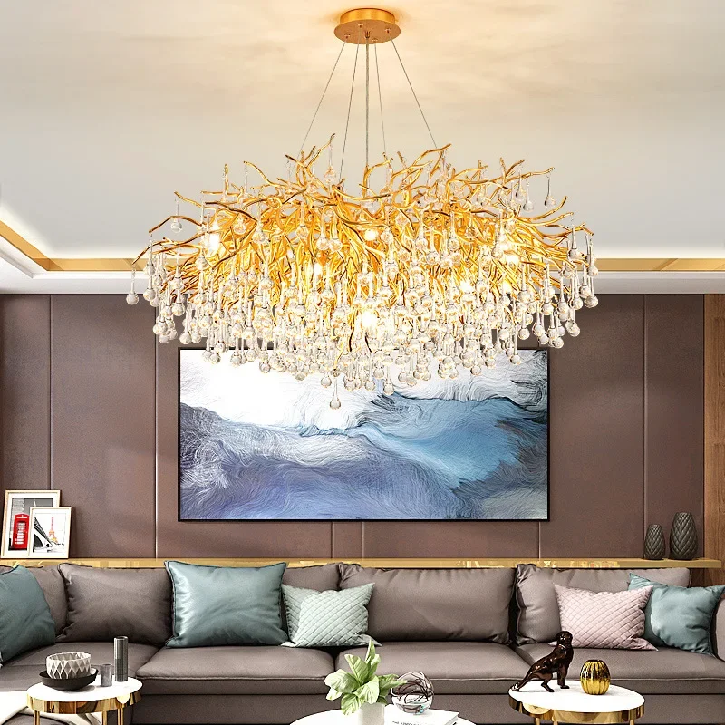Modern Luxury Crystal Chandelier Living Room Decoration LED Chandeliers Lighting Villa Water Drop Pendant Lamp led chandelier,ceiling chandelier