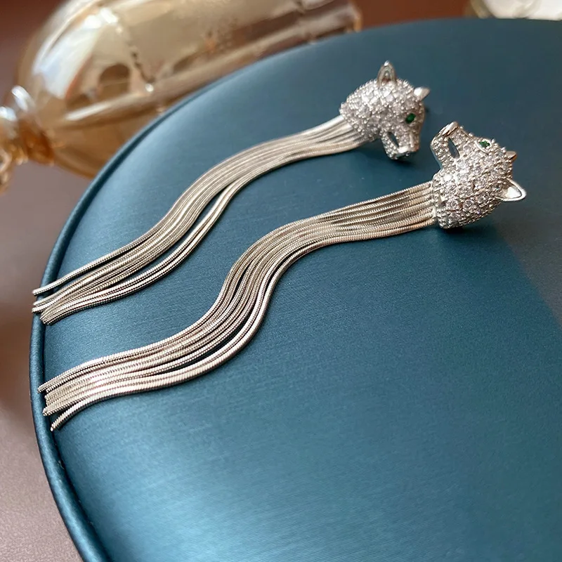 Bilincolor Zircon Fox Head Tassel Earrings