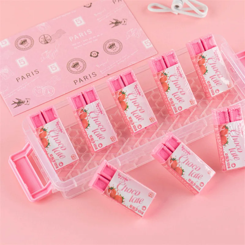 Pencil Eraser 1pcs Strawberry Chocolate Eraser Mini Pink Color Less Dust Cleaning Correcting Tools Office School A7656