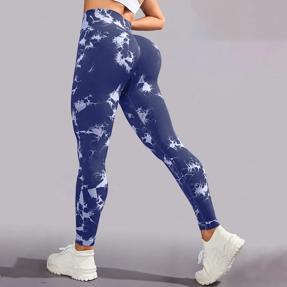 Women Seamless Tie-dye Yoga Pants Women's High-waist Push Up Abdomen Peach Hip Fitness Pants Stretch Sports Workout Leggings