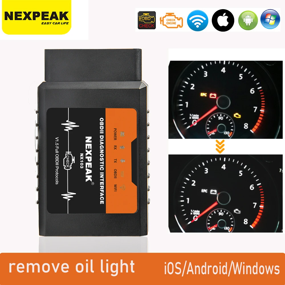 NEXPEAK NX103 ELM327 V1.5 WIFI OBD2 Adapter PIC18F25K80 OBD 2 Scanner Car Diagnostic Tool Scanner OBD for iPhone IOS Android cheap car inspection equipment