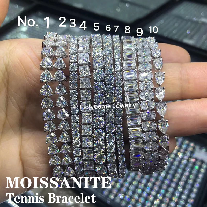 

Authentic 925 Sterling Silver Tennis Bracelet D Moissanite Stone White Oval Round Cut Designer Jewelry For Women Man Hand Chain