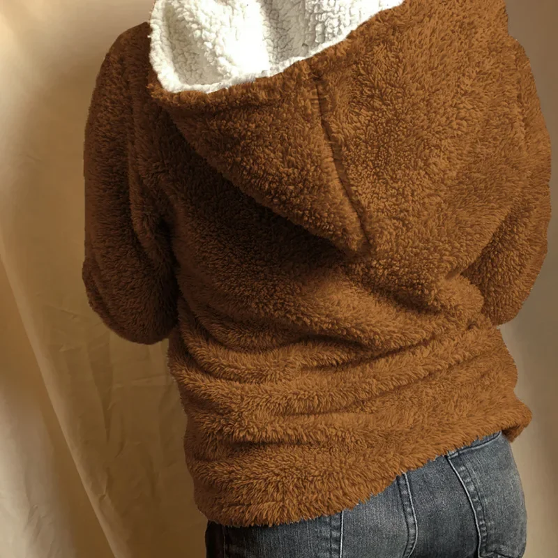Fashion Casual Women's Plush Fleece Sweatshirt Long-sleeved Hooded Cropped Top Solid Color Pullover Autumn and Winter Clothes