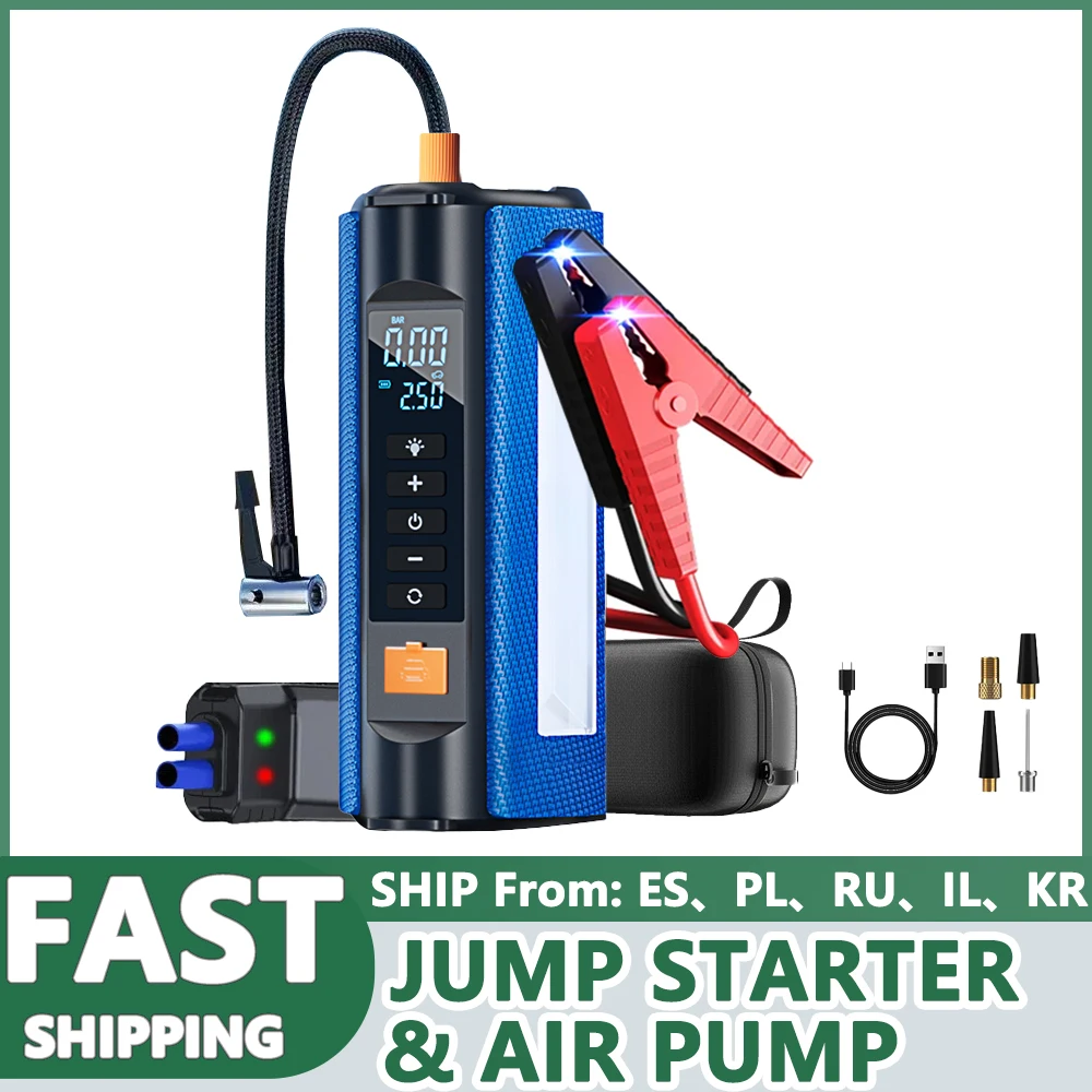 Car Jump Starter Air Pump Power Bank Lighting Portable Air Compressor 4 In 1 Cars Battery Starters Starting AutoTyre Inflator