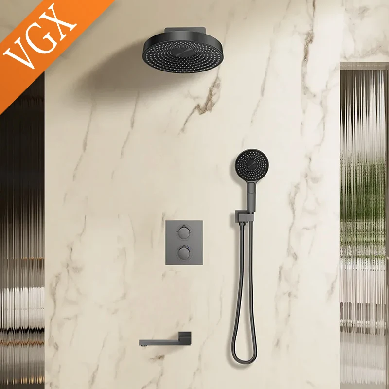 VGX ปกปิดระบบฝักบัวอาบน้ําอุณหภูมิจอแสดงผลดิจิตอลระบบฝักบัวสายฝนห้องน้ําชุดก๊อกน้ํา 1