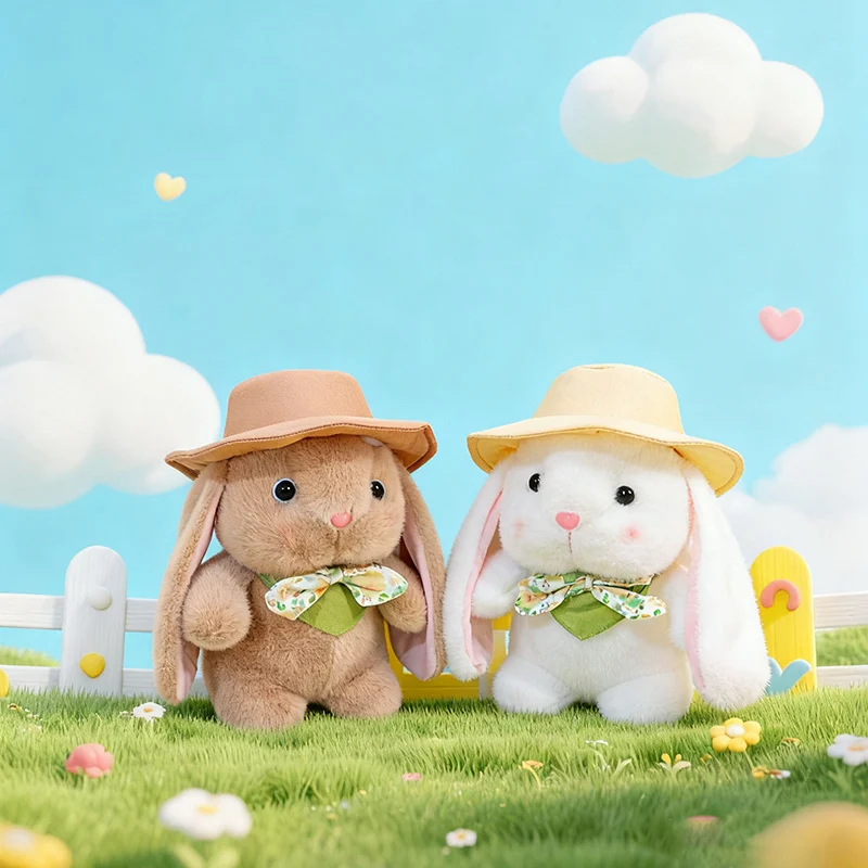 Beautiful Pastoral Bunny Plush Toys Fluffy Cozy Cartoon Sun Hat Little Rabbit Doll Gentle Children Companion Lovely Xmas Gift