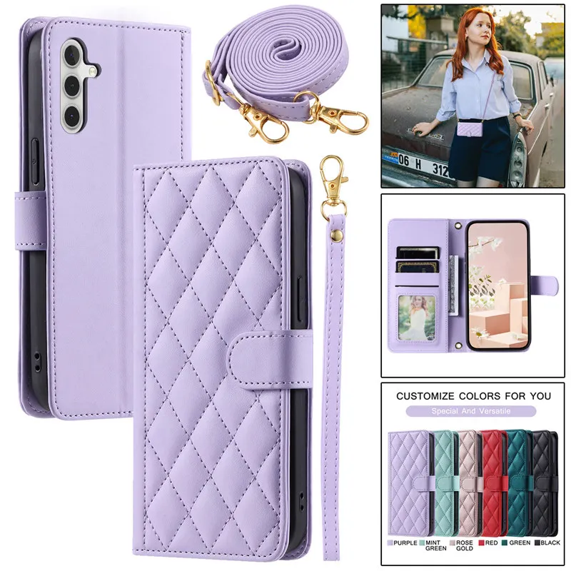 Premium Flip Leather Phone Case with Lanyard and Wallet Card Holder