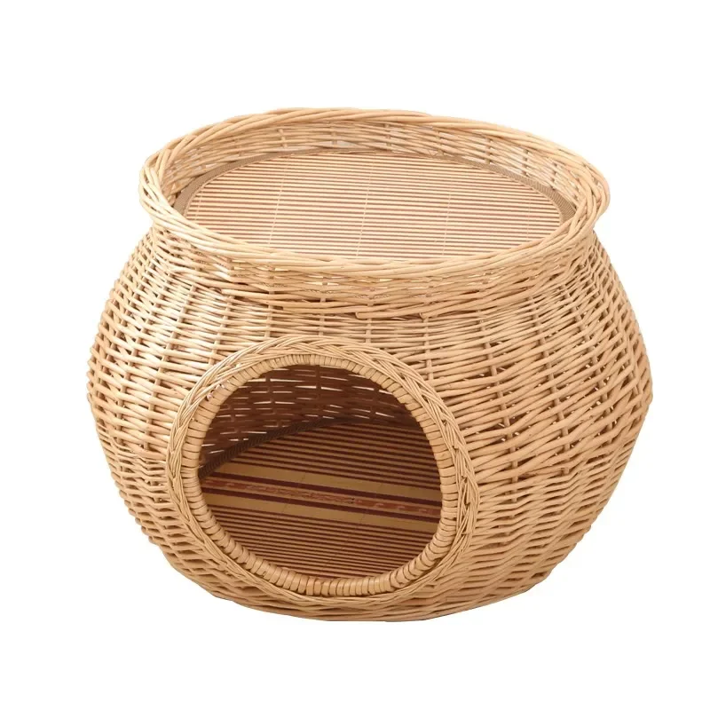 

Manual Rattan Cat House Natural Wicker Weaving Cat Nest Cat Accessories Durable Green with Thick Mat for Big Pet