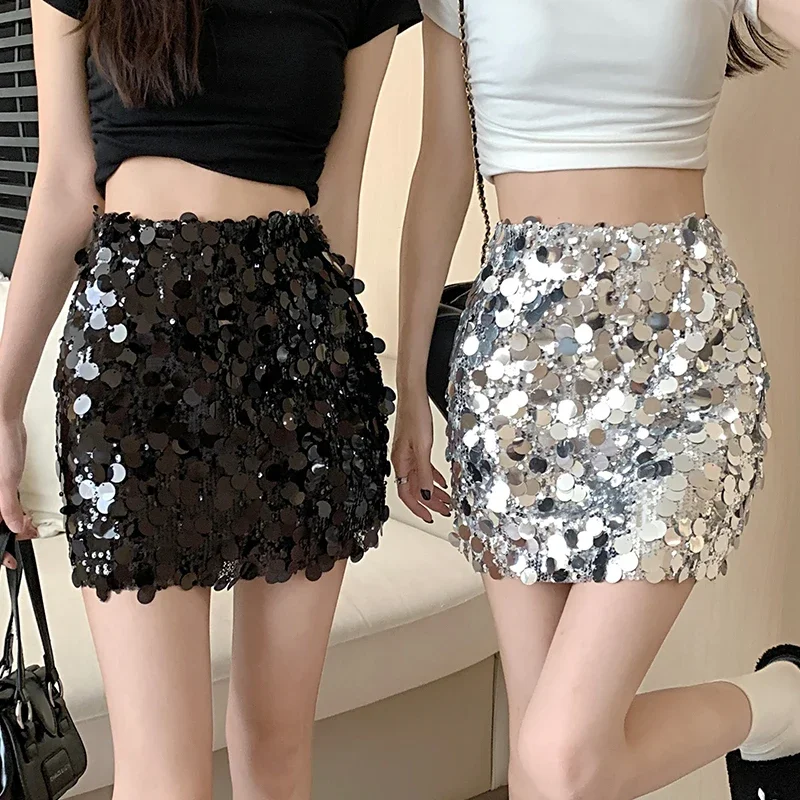 

Super shiny low waisted short skirt, hand sewn custom sequin sexy half length short skirt