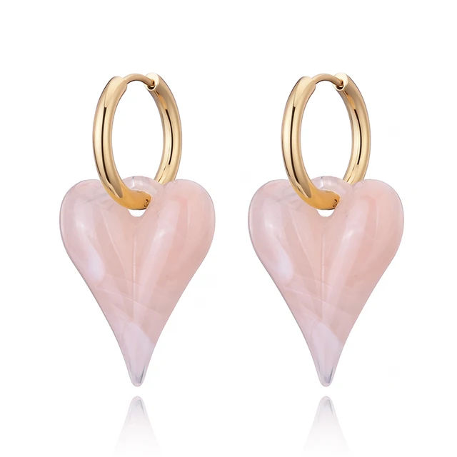 87542-ddd431.jpg Boucles d'oreilles créoles tendance avec pendentif cœur bonbon, en acrylique doré et acier inoxydable, bijoux féminins