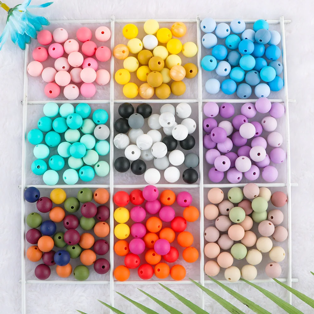 Bulk Set of 50 Round Silicone Beads for DIY Jewelry and Accessories – Assorted Sizes