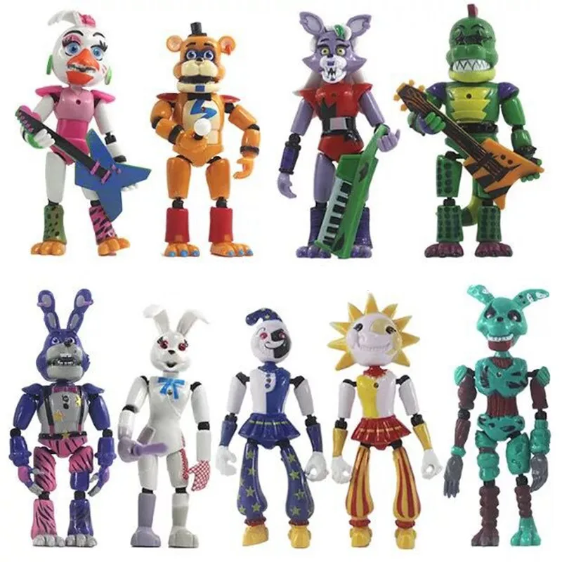 

9Pcs/Set Five Night Anime Figure Fnaf Sundrop Movable Joints Cute Bonnie Bear Foxy Action Figure Model Toys Gifts