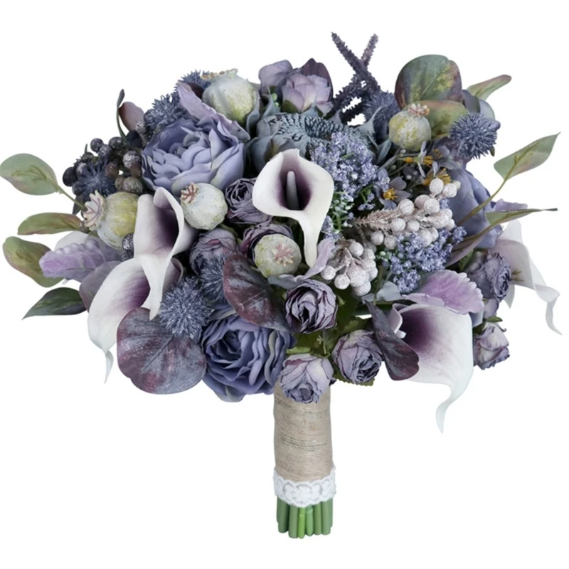 

Artificial Flower Bouquet Simulation Purple Gray Silk Flowers Decoration