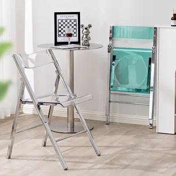 Acrylic Transparent Dining Chair Folding Chair and Table Household with Backrest Modern Minimalism Portable Foldable Furniture