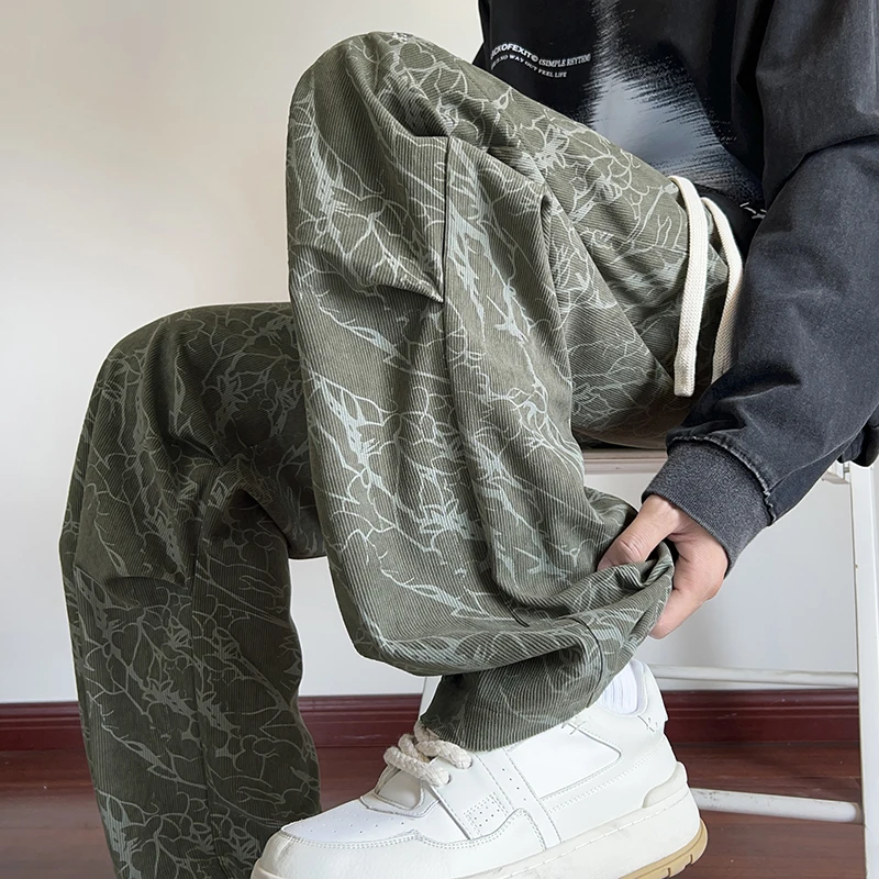 Autumn Corduroy Pants Men Fashion Retro Casual Pants Men Streetwear Hip-hop Loose Wide Leg Pants Mens Trousers Large Size 5XL 5