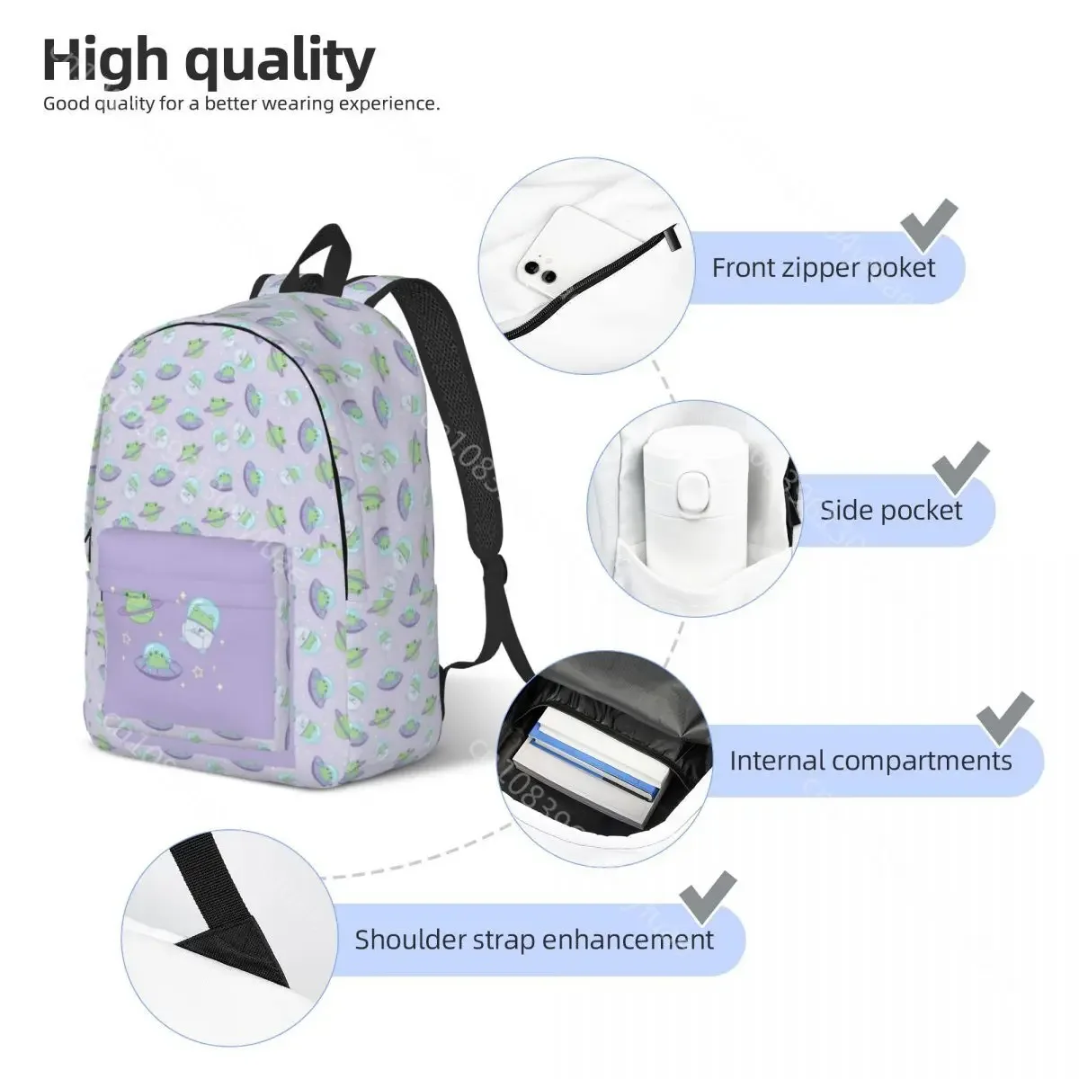 Cute Cosmic Frogs Backpack Space Animals Fun Backpacks Female Xmas Gift Outdoor Style Print School Bags Designer Rucksack