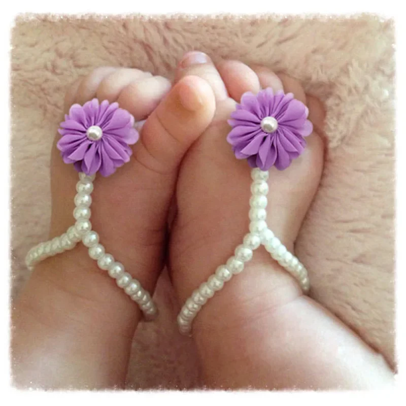 Baby Kids Pearl Anklets Shoe Fashion Jewelry With Flowers Foot Chain Infant Newborn Colorful Barefoot Accessories Cute baby jewelry