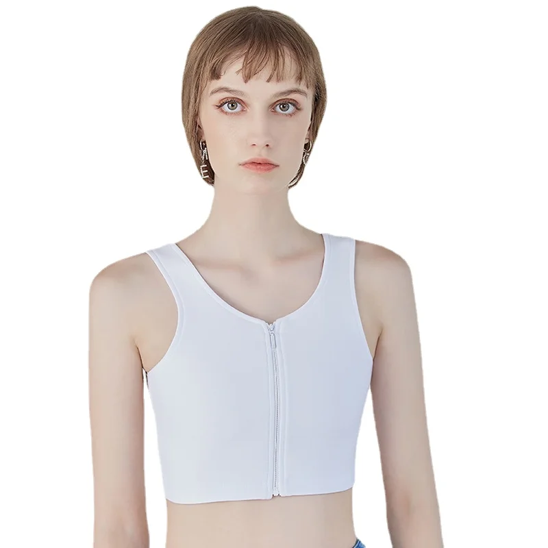 HaleyChan Summer Women's Half Length Chest Binder Bamboo Charcoal Mesh Front Zip Up Crop Top for Tomboy Trans Lesbian Corset