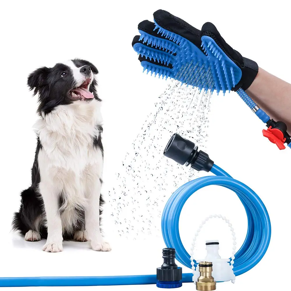 

pet grooming brush glove, massage wash bath shower sprayer hair remover tools, silicone pet cat dog grooming glove