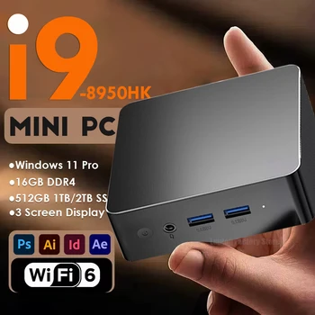 New portable i9 mini computer Windows 11 i9 8950HK 16GB 1TB gaming office computer dual band WiFi 6-core mini desktop computer