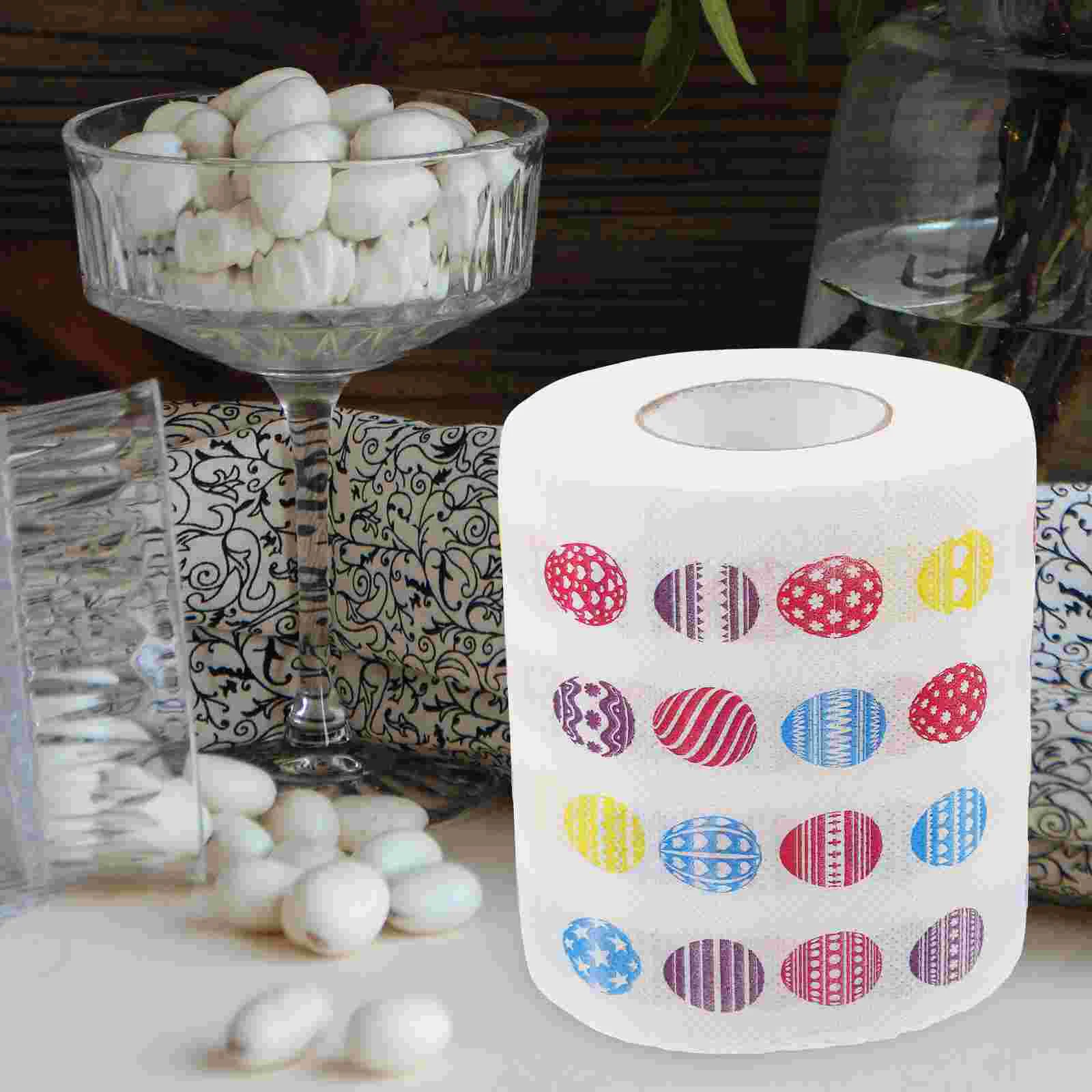 2Pcs Easter Egg Printed Toilet Paper Roll Decorative Tissue Paper Bathroom Supplies Sanitary Travel Egg Design Tissue