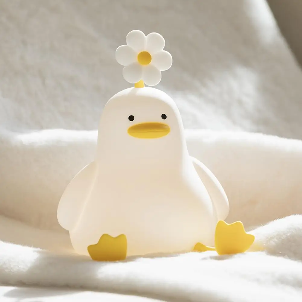 Kids Duck Night Light 3 Levels Adjustable Brightness Touch Control Cute Silicone Bedside Lamp