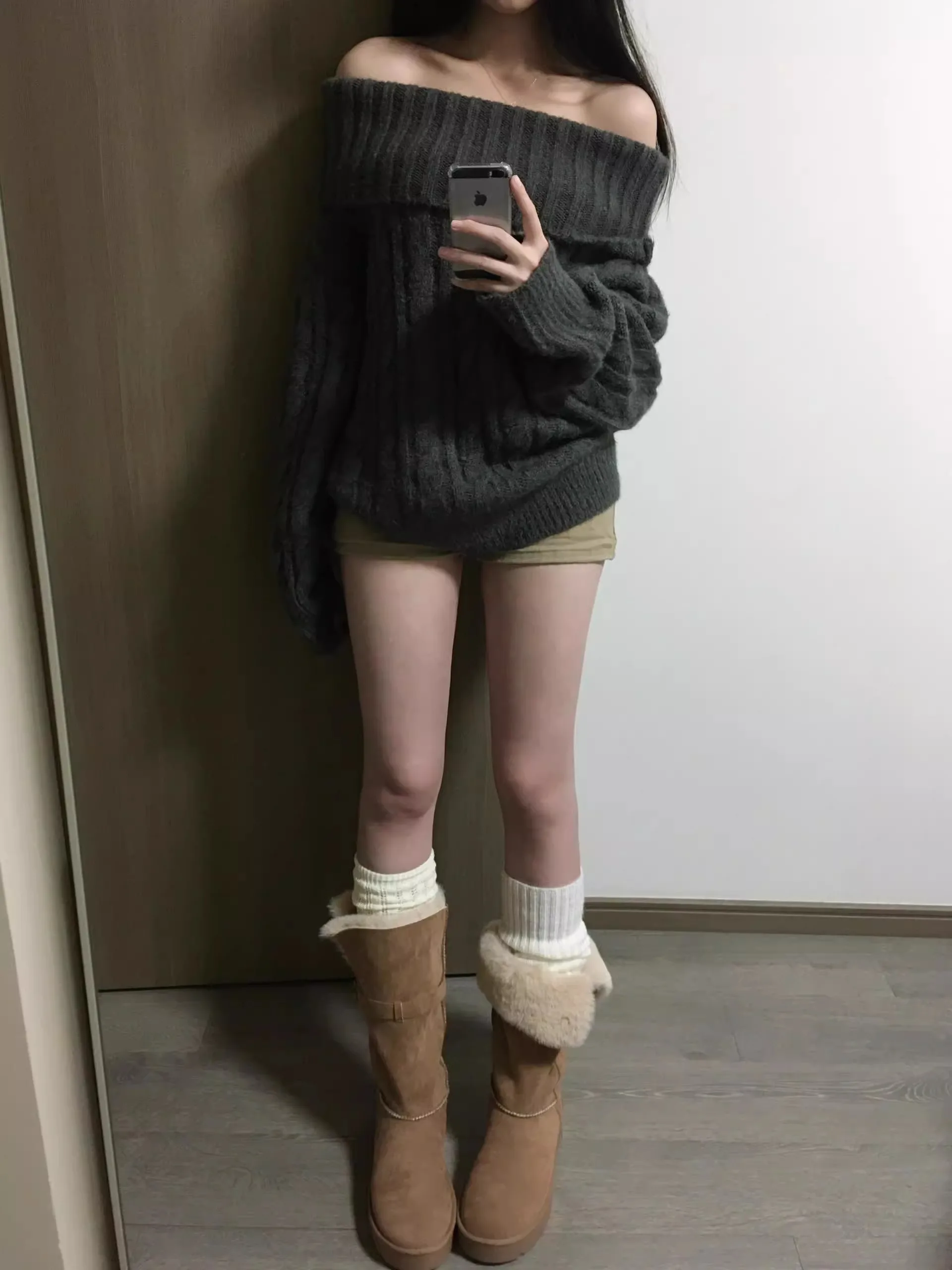 Loose Women's Knitted ey Twist oulder Sweater Autumn Winter Faion Casual Sle Open oulder Knitwear Comfortable Warmth