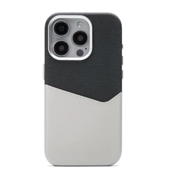 Vibrant Color PU Leather Magnetic Card Holder with MagSafe Wireless Charging - iPhone 14 Pro Max (Black - Grey)