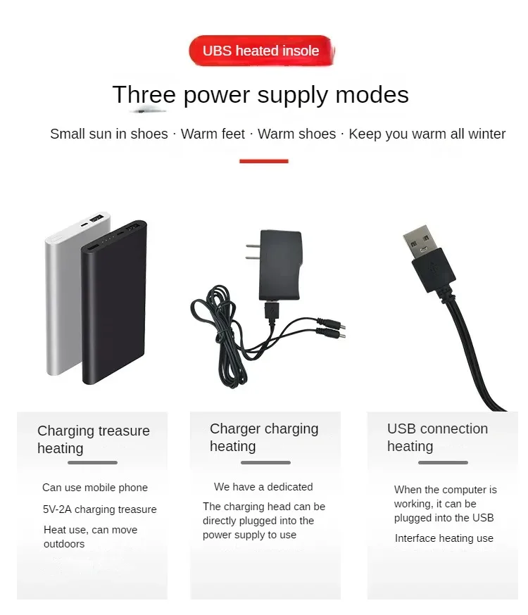 Description Picture 5 of item1 Pair Insoles Electric Heated Shoe Insoles Warm Socks Feet Heater USB Foot Winter Warmer Mh56 Camping Hiking Accessories