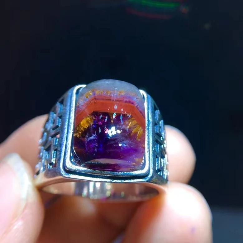 

Натуральный фиолетовый какоксенит красный ауралит 23 Бисера Регулируемое прямоугольное кольцо 14,2/10,3 мм для женщин и мужчин золотистый рутилированный кварц AAAAAA