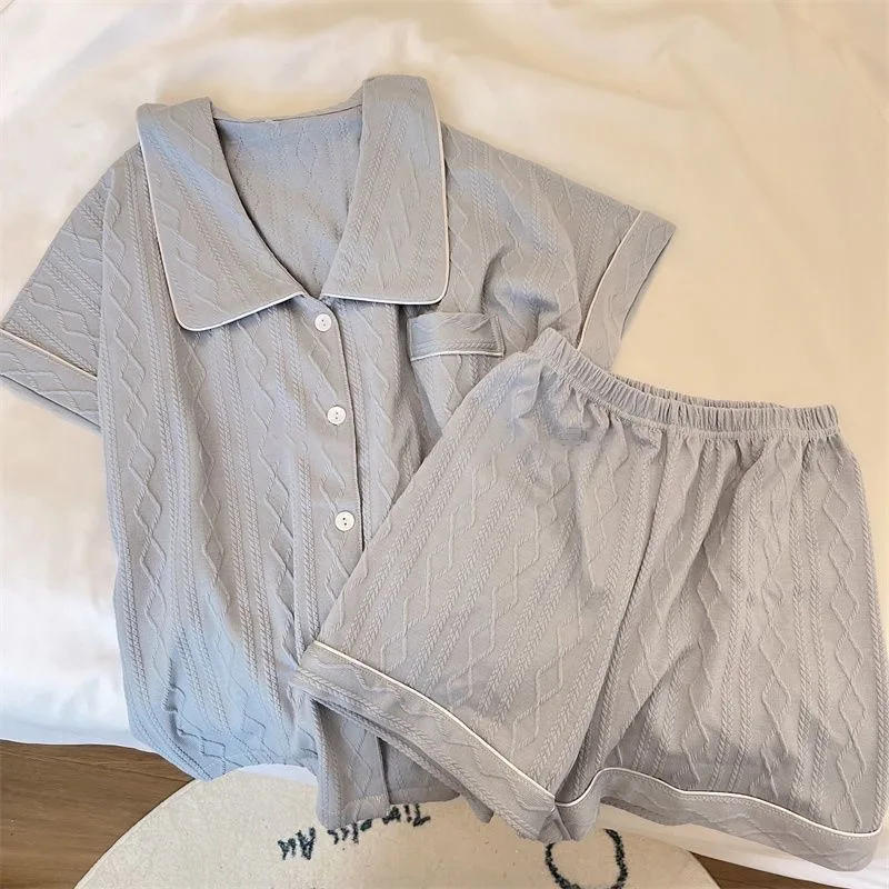 Summer Short Pajamas Sets Unisex Man Women Fashion Soild Color Faux Silk Home Clothes Suits