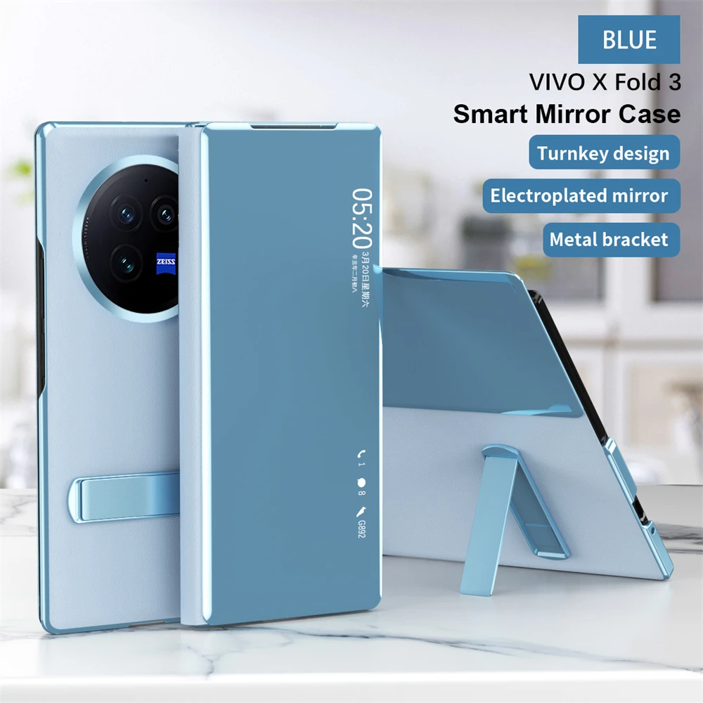 Étui à rabat en cuir de luxe avec miroir intelligent pour VIVO X Fold3, nouvel étui de téléphone avec béquille, coque antichoc avec support_voghion.com