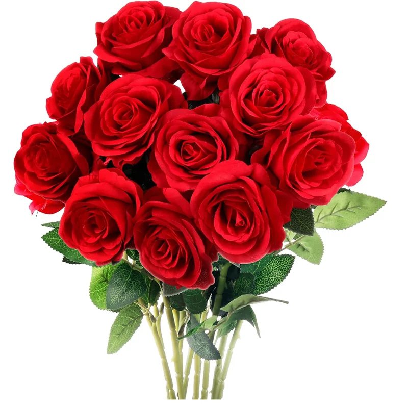 Set of Realistic Artificial Red Roses for Romantic Home and Event Decoration