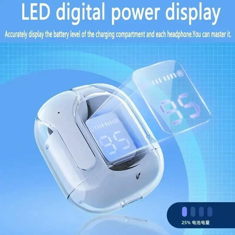 TWS Wireless Bluetooth Earphone Noise Canceling HiFi Stereo Sport Headphones with Digital Display Transparent Charging Case 5