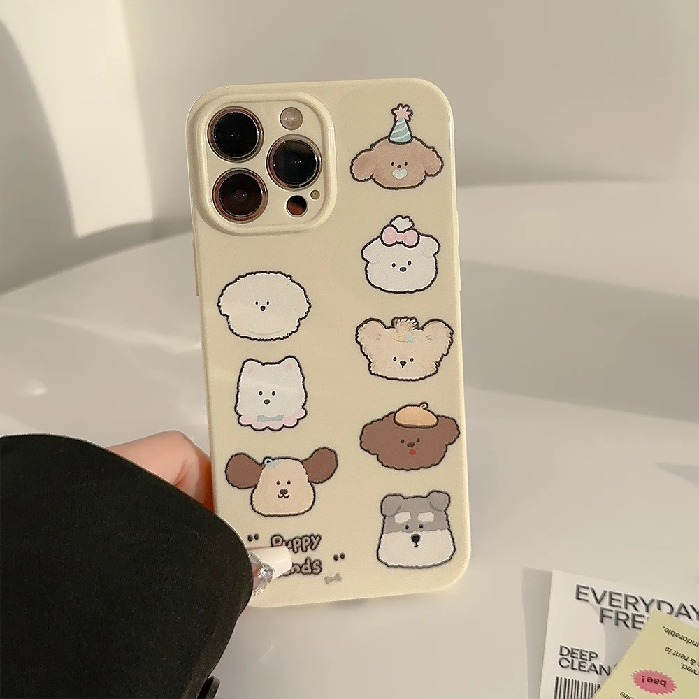 Coreano Ins Cute Cartoon Milk Yellow Dog Head Custodia Morbida Per Iphone 15 14 Pro Max 13 12 11 Lovely Tpu Lens Cover Posteriore Protettiva