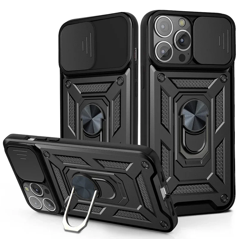 Military Grade Armor Case with Bumpers, Ring Cover, and Slide Camera Lens Protector