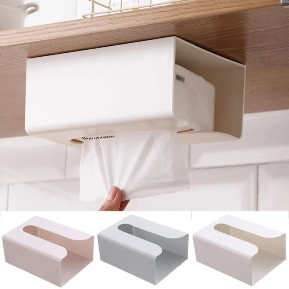 

Self Adhesive Wall Mounted Tissue Box Rectangular Plastic Tissue Storage Box Space-saving Garbage Bag Dispenser Rack