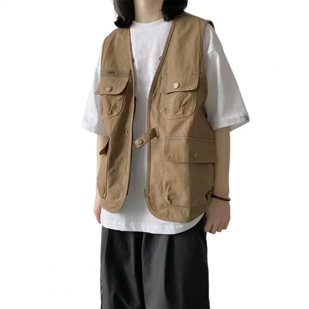 Description Picture 4 of itemFade-resistant Men Vest Men Waistcoat with Multiple Pockets Versatile Unisex Summer Vest with Multi Pockets Zipper for Men