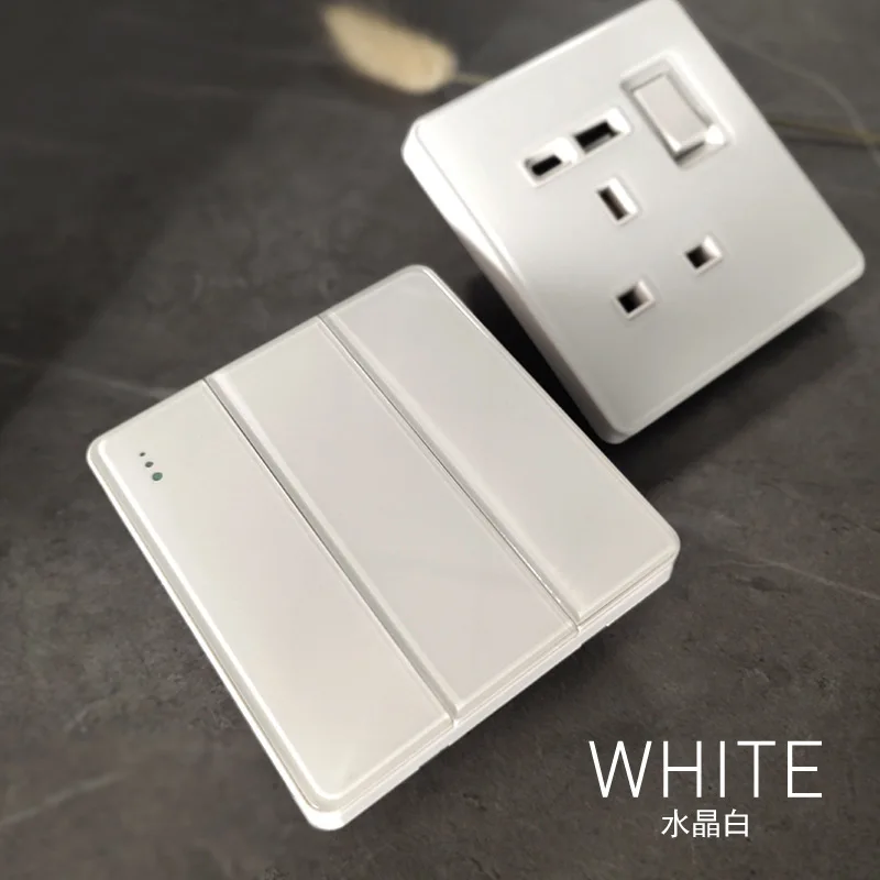 초박형 흰색 고품질 유리 조명 벽 스위치, 영국 벽 18W Type-C 고속 충전 USB 소켓, 전원 1/2/3/4Gang 1Way220V