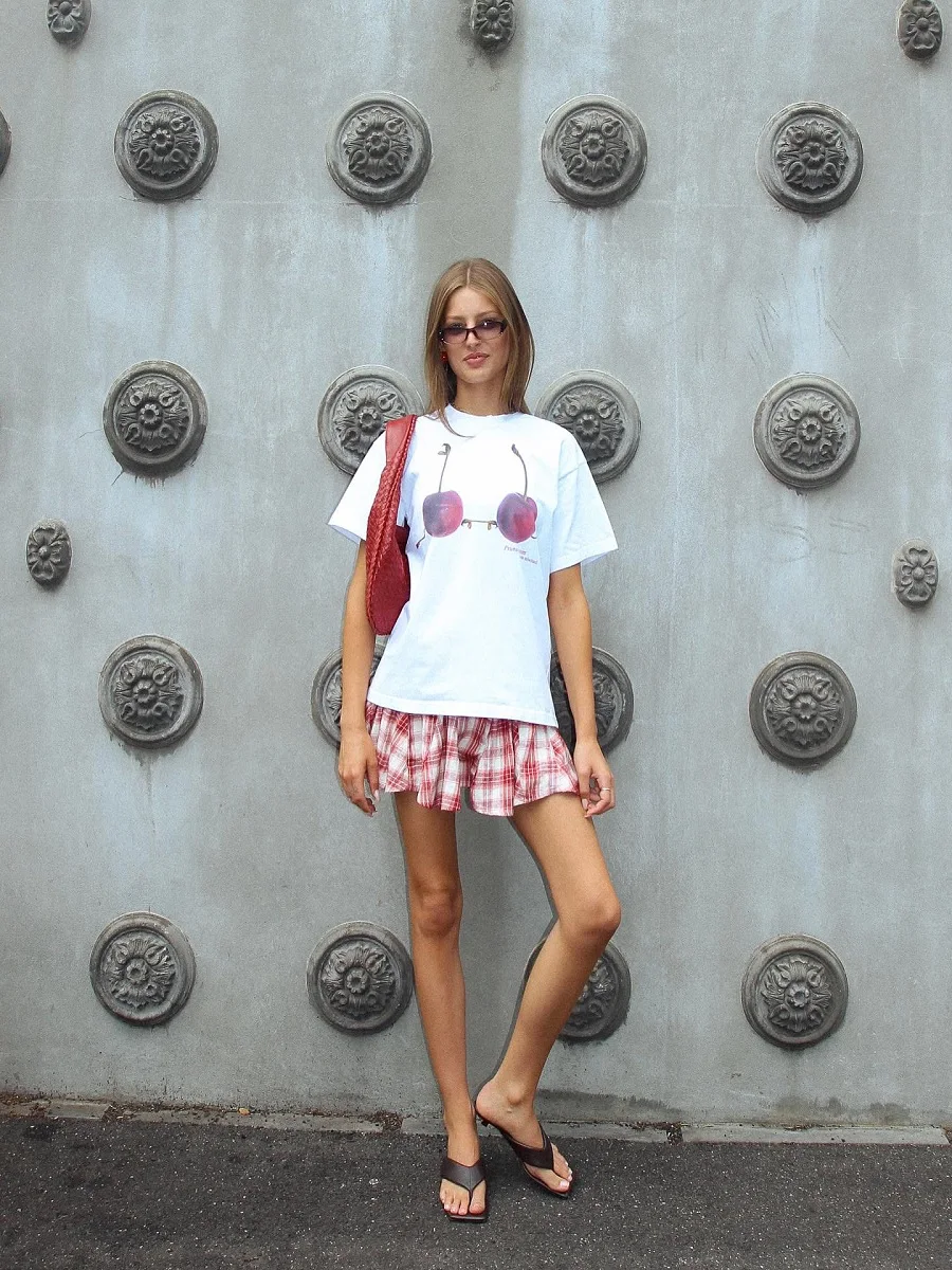 

2024 Women's Fashion shirt Pure cotton 3D print loose casual cherry women's T-shirt y2k clothes New high quality top jumper bra