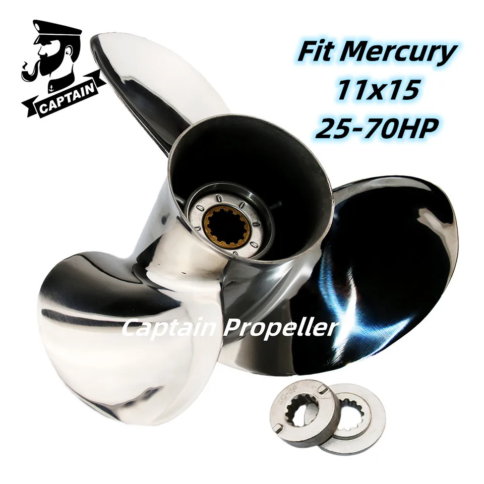 thumbnail image 2 of Outboard Propeller, Replace For OEM 48-8M8026630, 4-Blade 10.3" X 13" Aluminum Boat Propeller, Compatible With Mercury Mariner 25HP Bigfoot/Command Thrust 60Hp Outboard, 13 Tooth Splines, RH | US 2 of 13