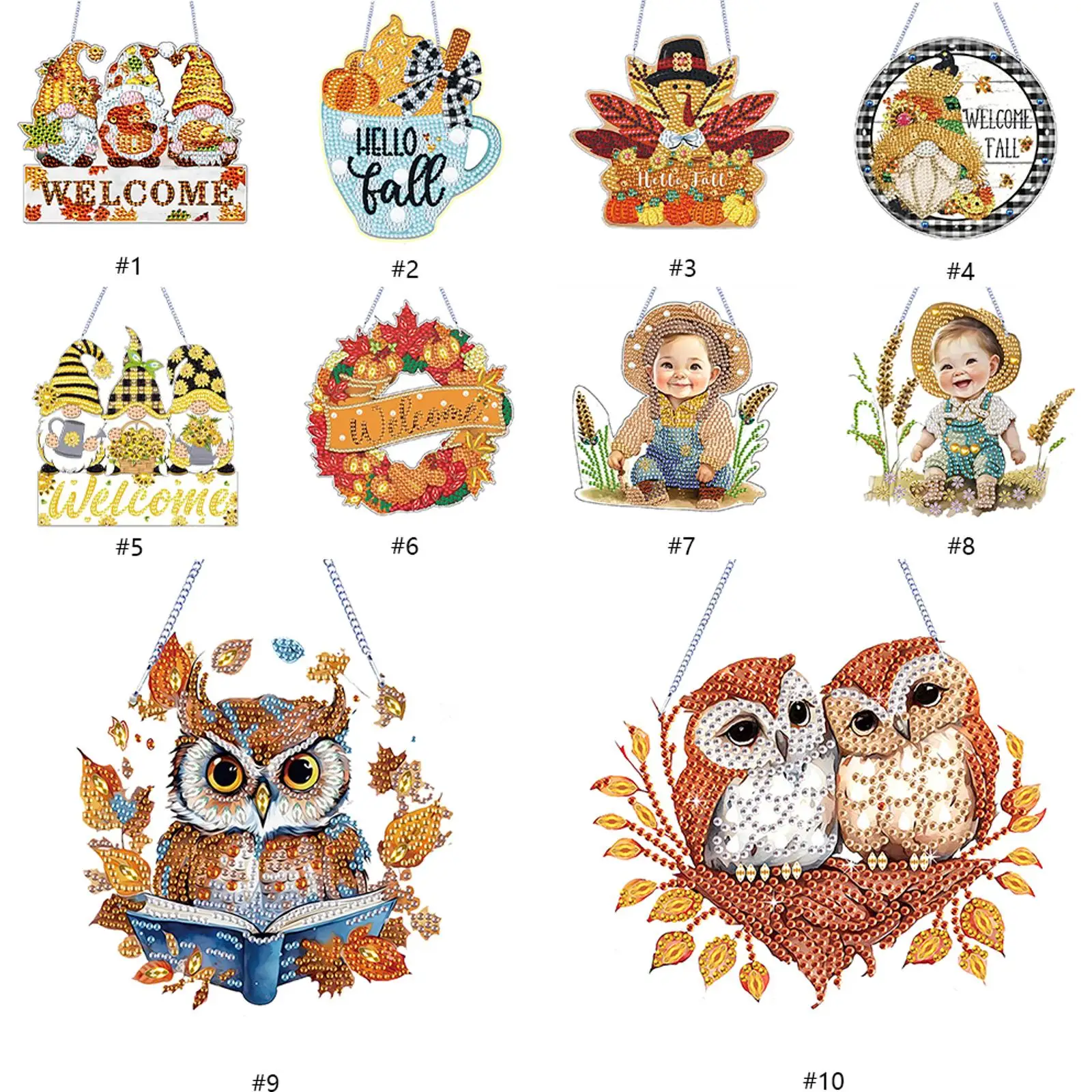 Autumn Owl Special Shape Diamond Painting Hanging Pendant Diamond Painting Decor Rhinestone Diamond Art Pendants for Art Crafts