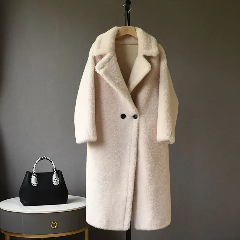 

100% Sheep Shearing Jacket Winter Women Wool Fur Jacket Female High Street Overcoat Women Korean Mid-length Fur Coats Zm952