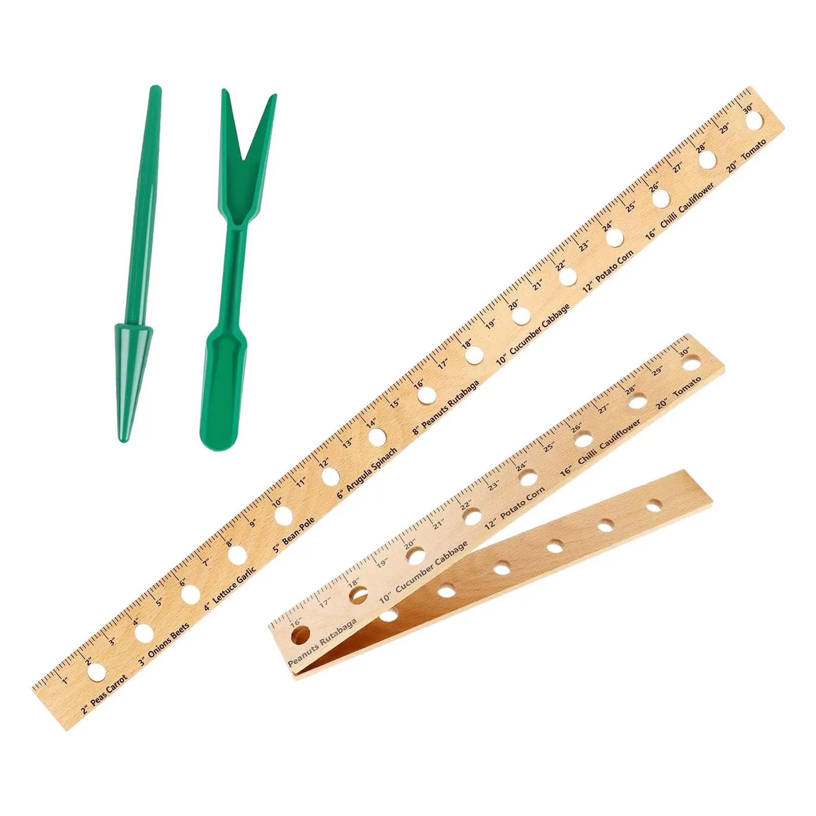 Wooden Planting Ruler with Hand Dibber Foldable with Transplanting Tongs Garden Spacer Tool for Vegetable Orchards Outdoor