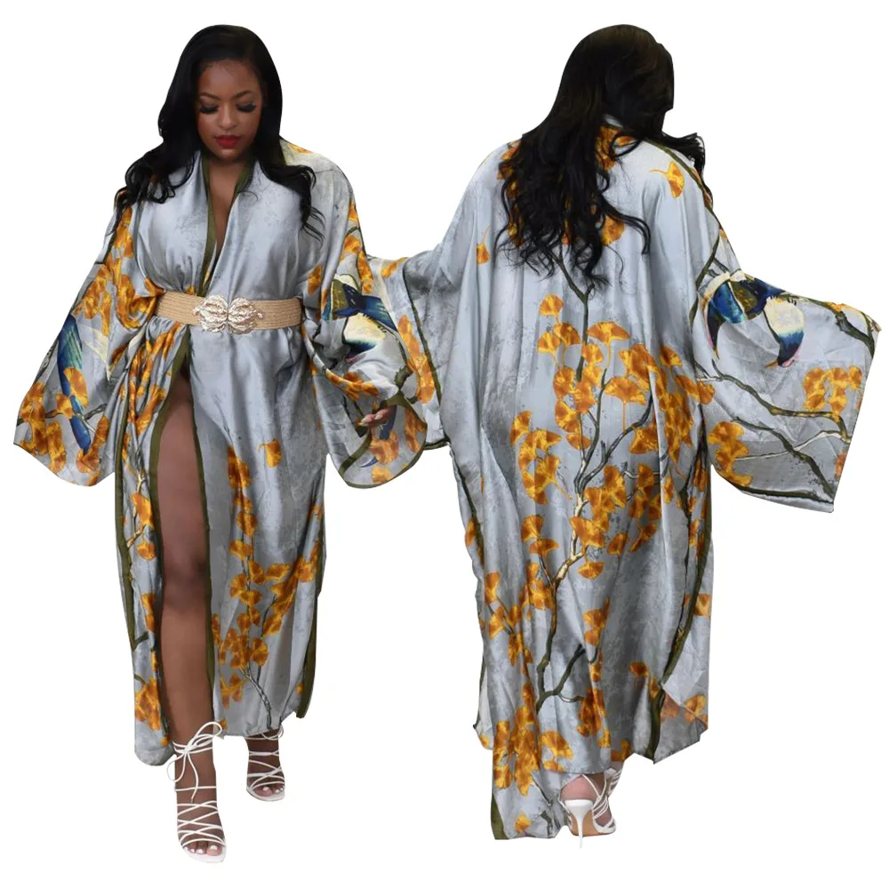 Mens Leaves Print Robe Dressing Gown w/ Sash Long Yukata Kimono Haori Shirt  | eBay