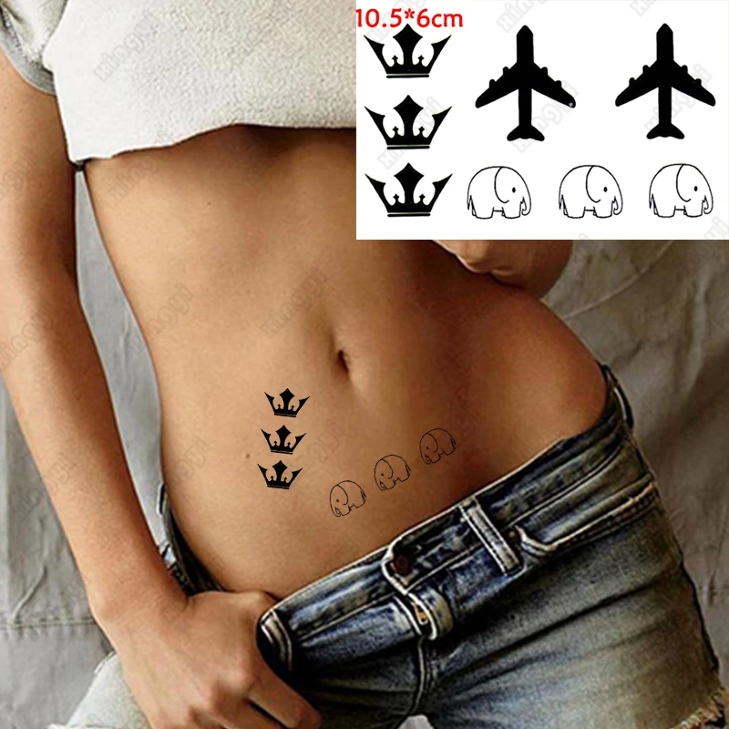Waterproof Temporary Tattoos Sticker Crown Airplane Elephant Small Cute Dinosaur Flash Tatoo Body Jewelry Fake Tatto Women Men