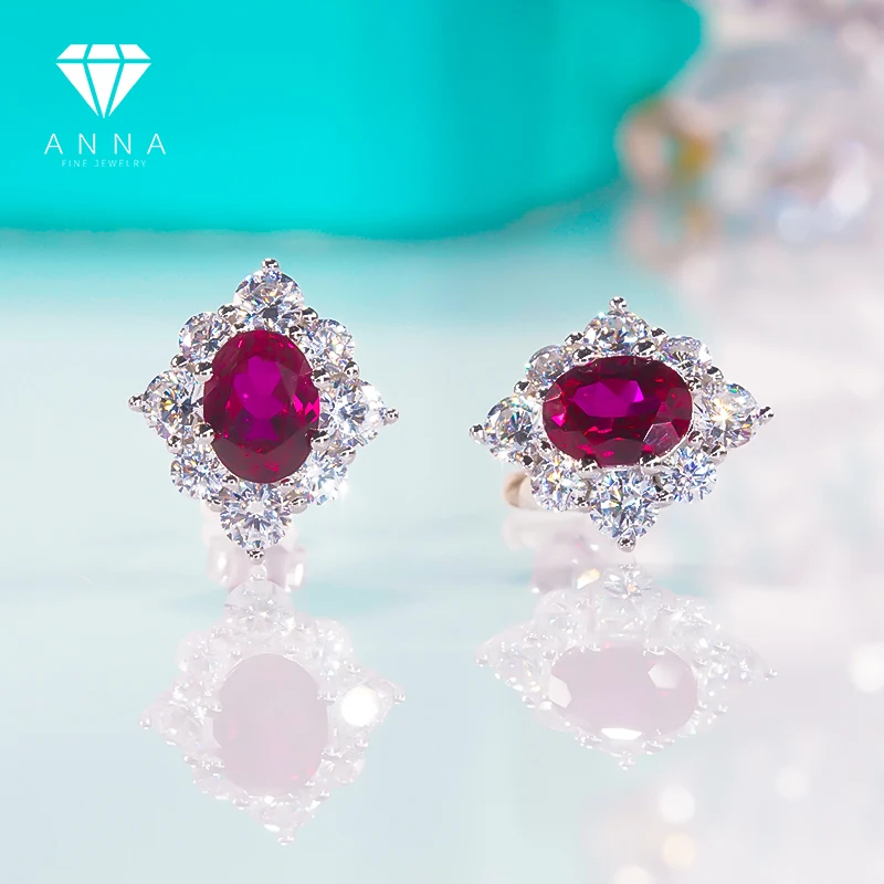 Vintage Lab Ruby Gemstone Ear Studs S925 Sterling Silver Fine Jewelry Luxury Earrings for Women Party Banquet Birthday Gift 2023