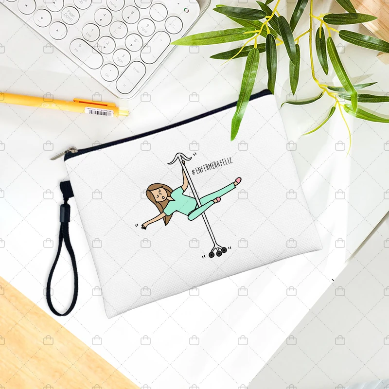Cartoon Ladies Nurse Printed Cosmetic Bags Foldable High Capacity Women Makeup Bag Eco Reusable Storage Pouch Pencil Case 4
