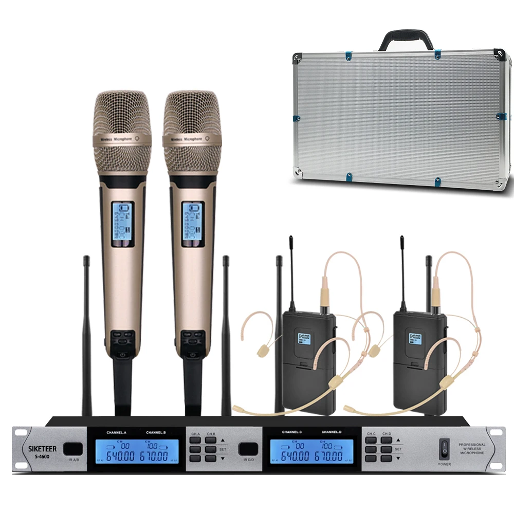UHF wireless microphone system 4-channel conference microphone suitable for large and small conference room microphones